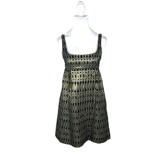 Milly Sleeveless Babydoll Dress Empire Waist Mod Metallic Black Gold Size 4 - Picture 1 of 7